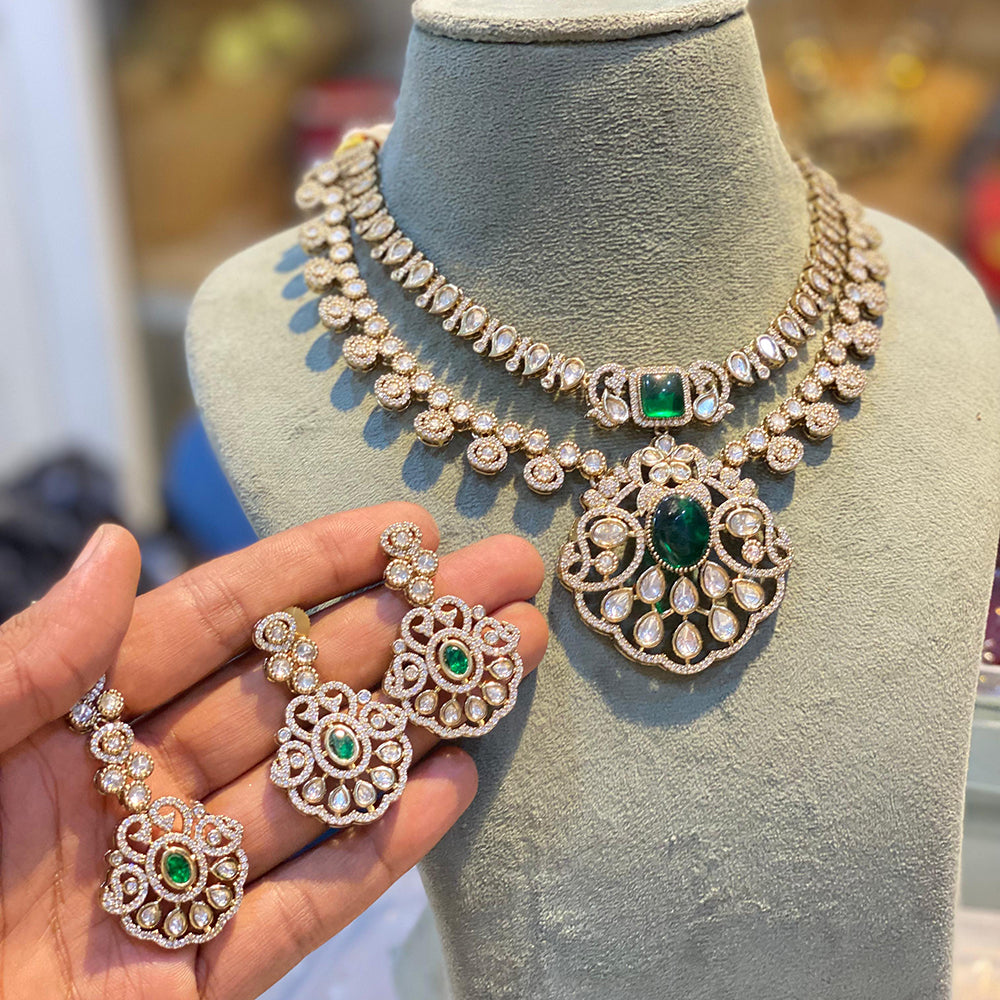 Hira Collections Classic Kundan Stone And Pota Stone Necklace Set