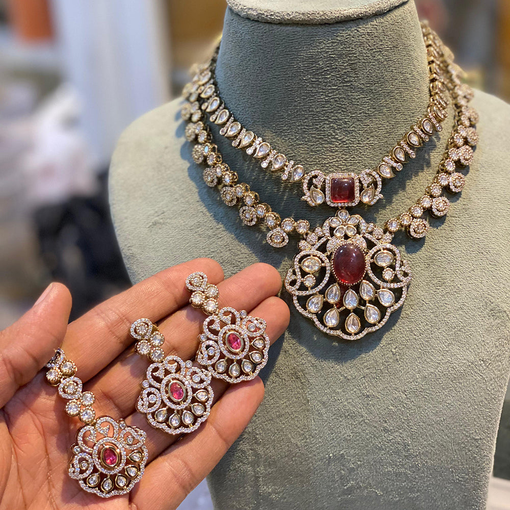 Hira Collections Classic Kundan Stone And Pota Stone Necklace Set