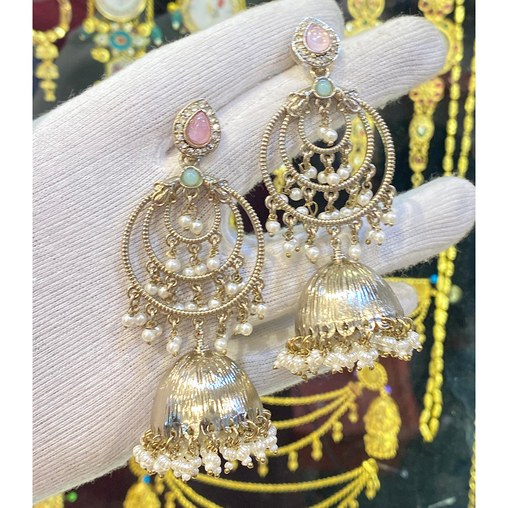 Hira Collections Fashionable Pota Stone And Pearl Jhumki Earrings