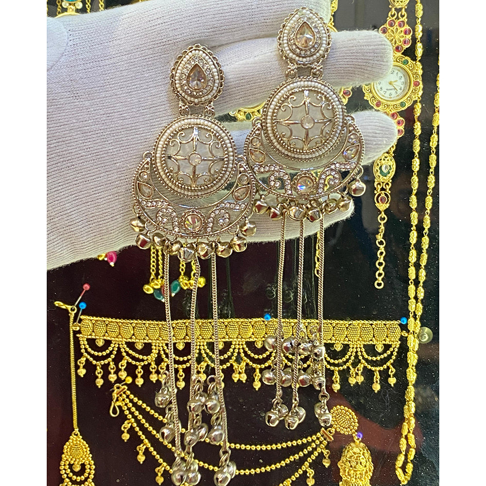 Hira Collections Ethnic Pota Stone And Ghungroo Kashmiri Dangler Earrings