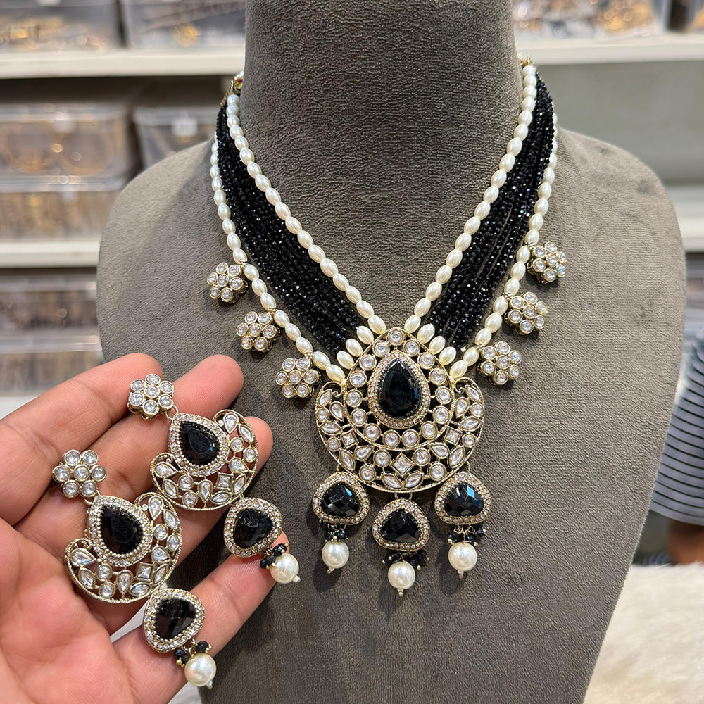 Hira Collections Traditional Kundan Stone Pearl And Beaded Necklace Set
