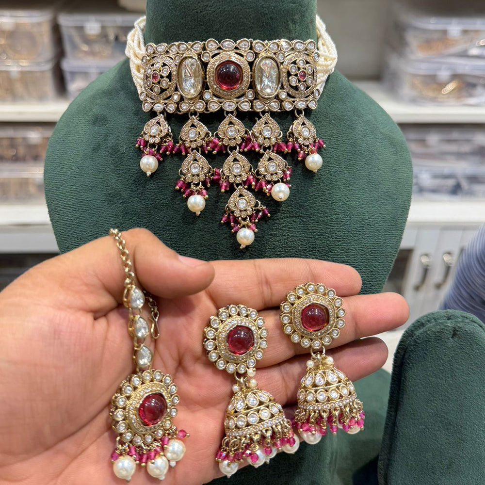 Hira Collections Traditional Kundan Stone Pearl And Beaded Choker Necklace Set