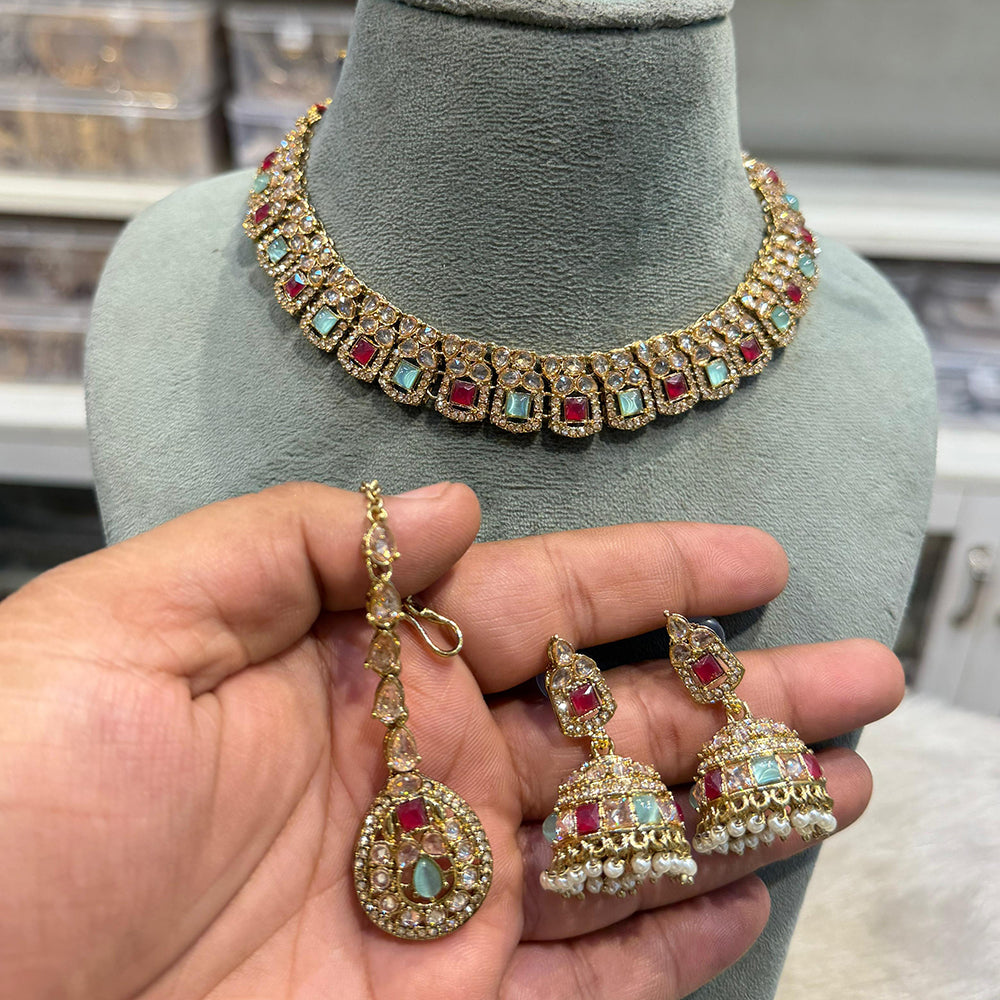 Hira Collections Traditional Crystal Stone And Pearl Necklace Set