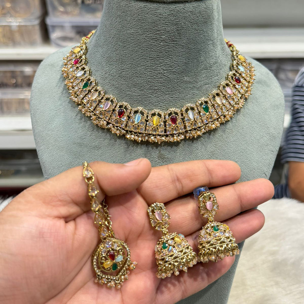 Hira Collections Traditional Crystal Stone And Pearl Necklace Set