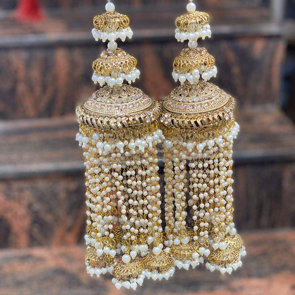 Hira Collections Bridal Crystal Stone And Pearl Kalire for Dulhan