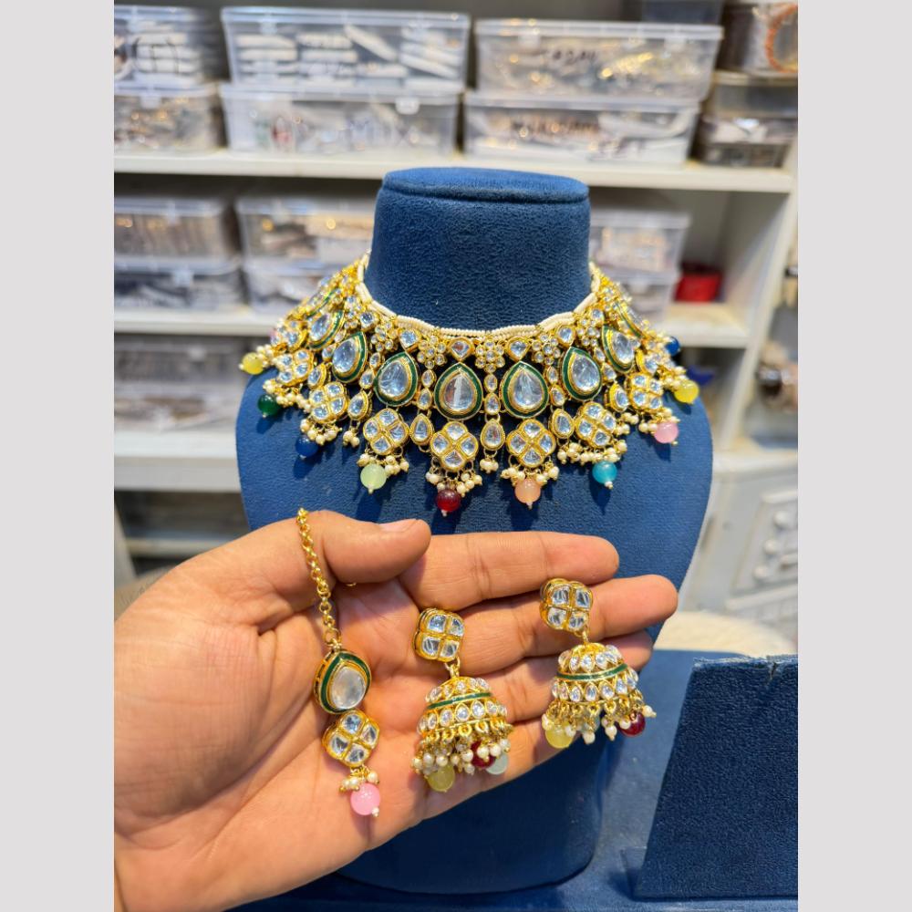 Hira Collection Glamorous Polki Kundan And Pearl Choker Necklace Set