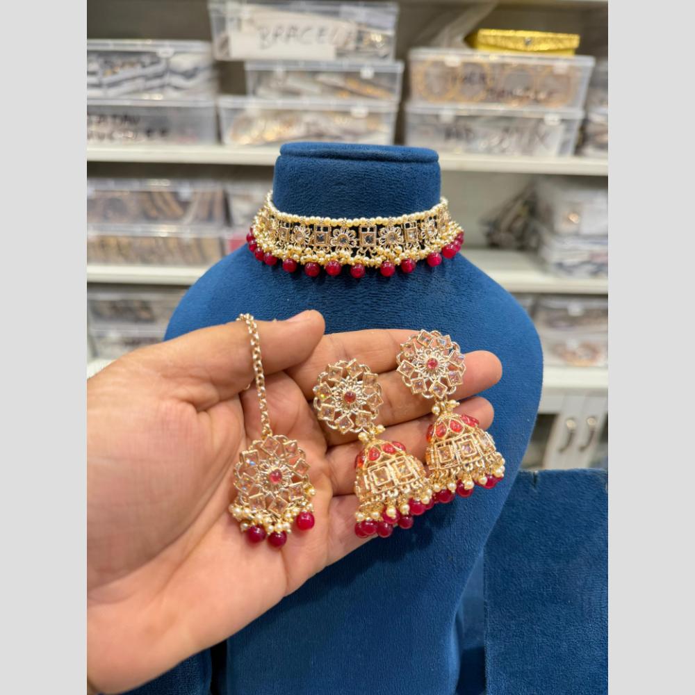 Hira Collection Crystal Stone And Beads Designer Choker Necklace Set