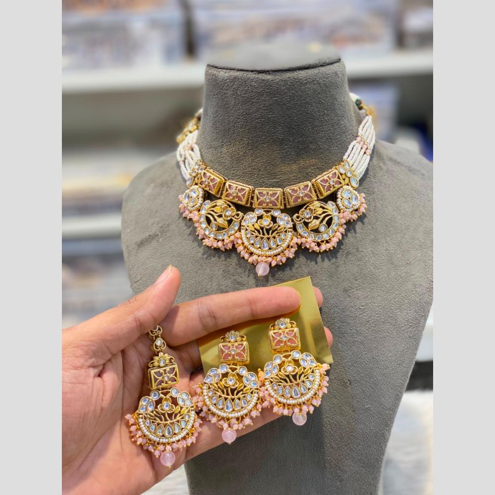 Hira Collection Royal Kundan Stone And Pearl Choker Necklace Set