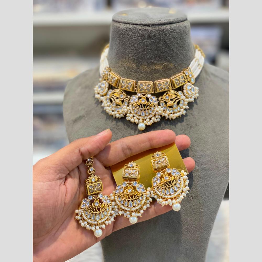Hira Collection Royal Kundan Stone And Pearl Choker Necklace Set