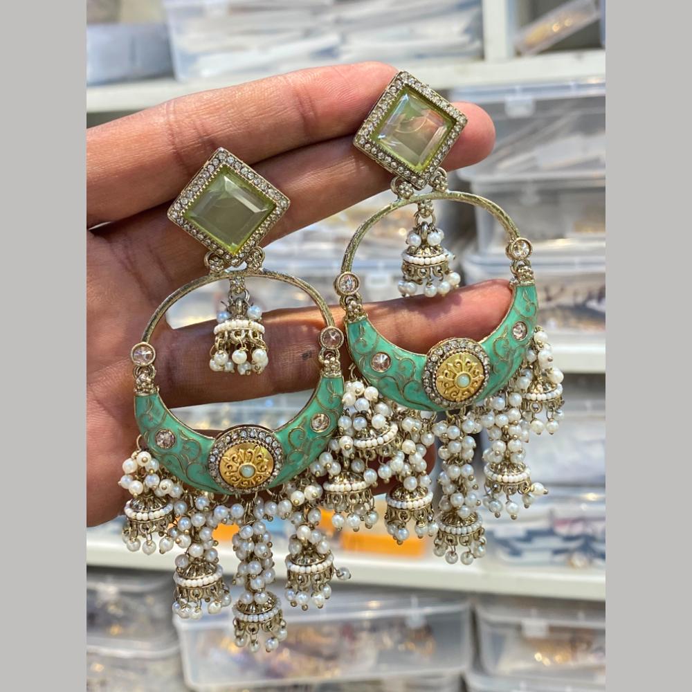Hira Collections Graceful Pota Stone And Pearl Meenakari Jhumki Earrings