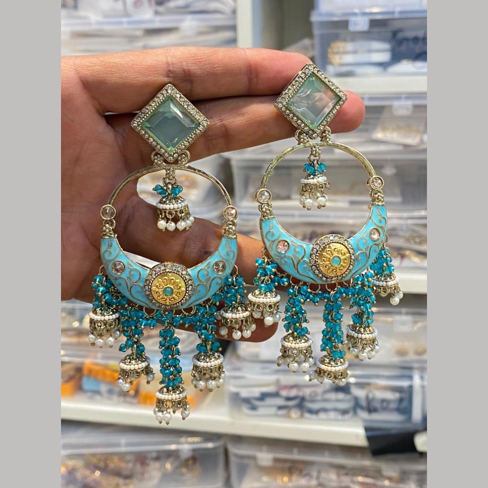 Hira Collections Graceful Pota Stone And Pearl Meenakari Jhumki Earrings
