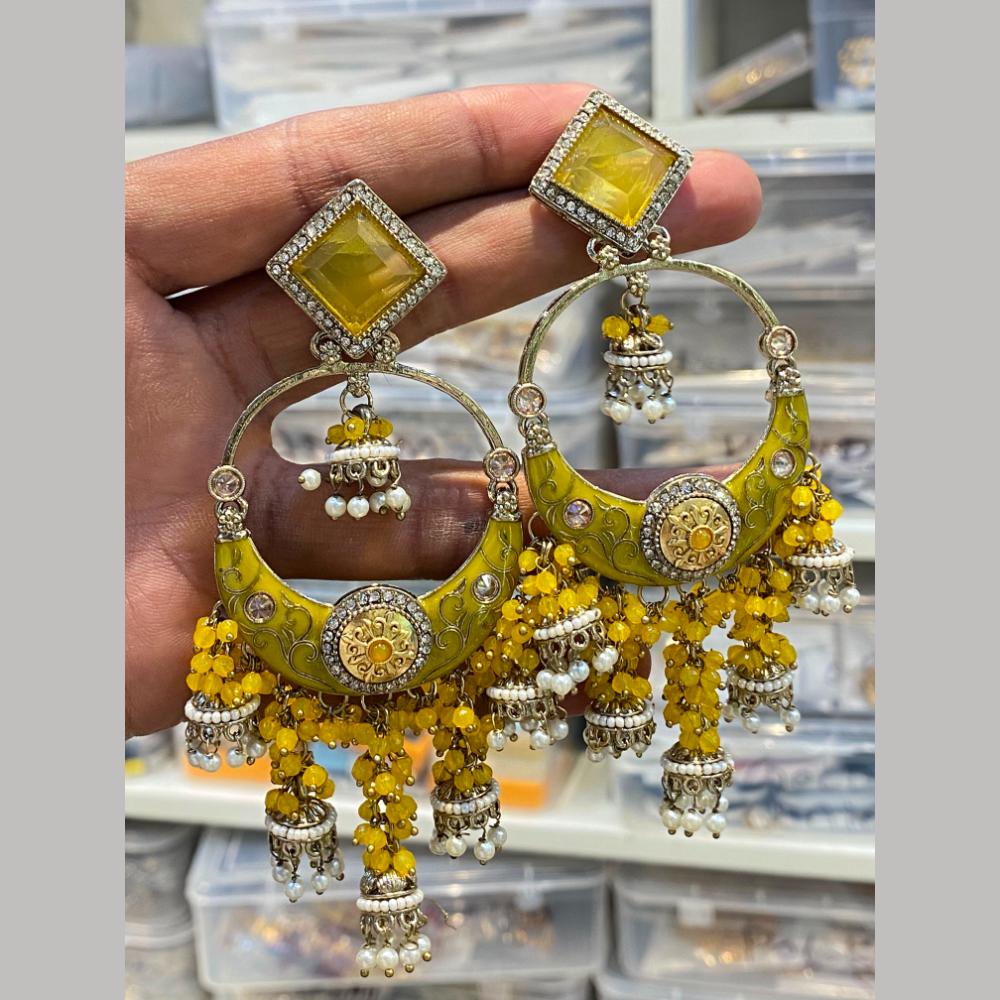 Hira Collections Graceful Pota Stone And Pearl Meenakari Jhumki Earrings