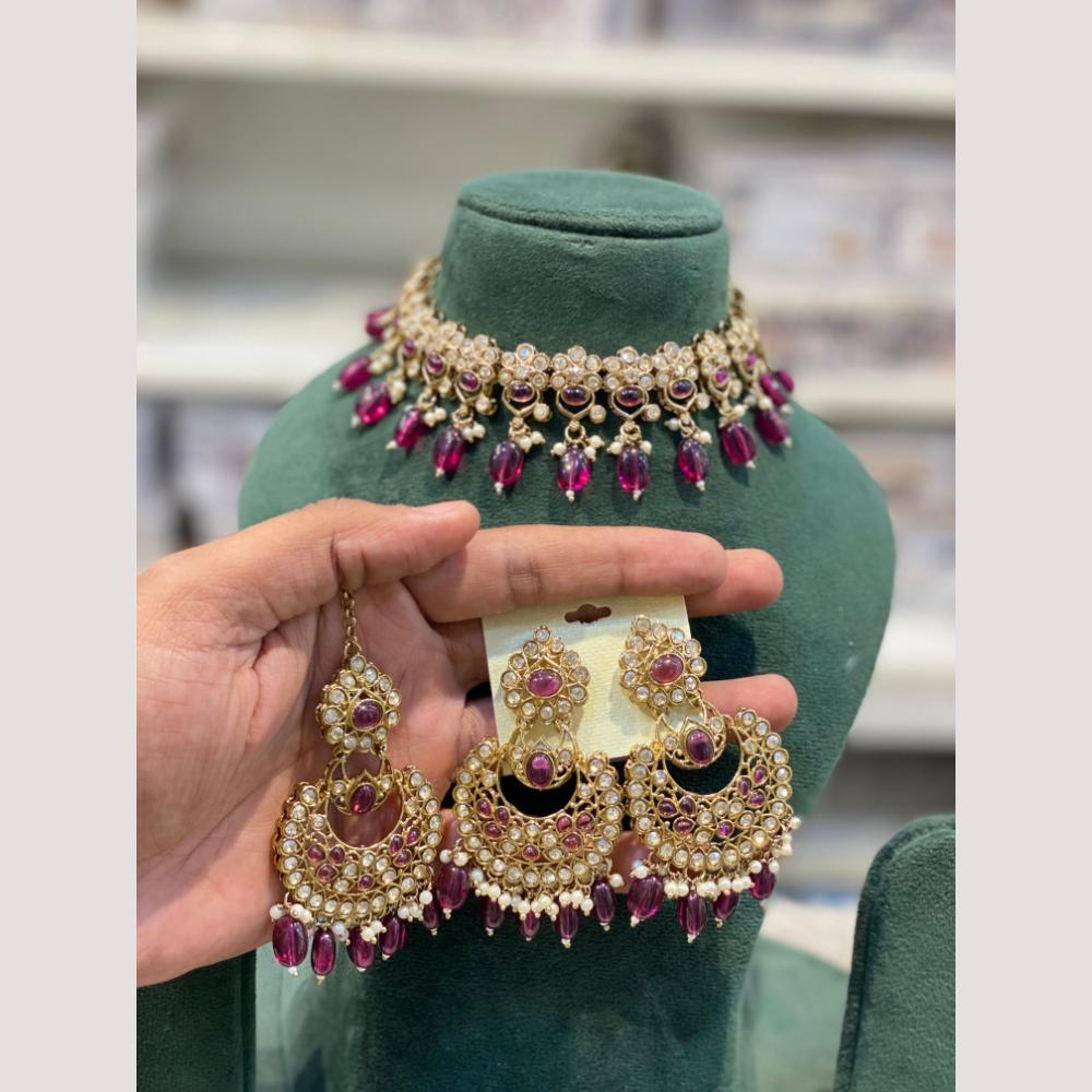 Hira Collection Premium Crystal Stone And Pearl Choker Necklace Set