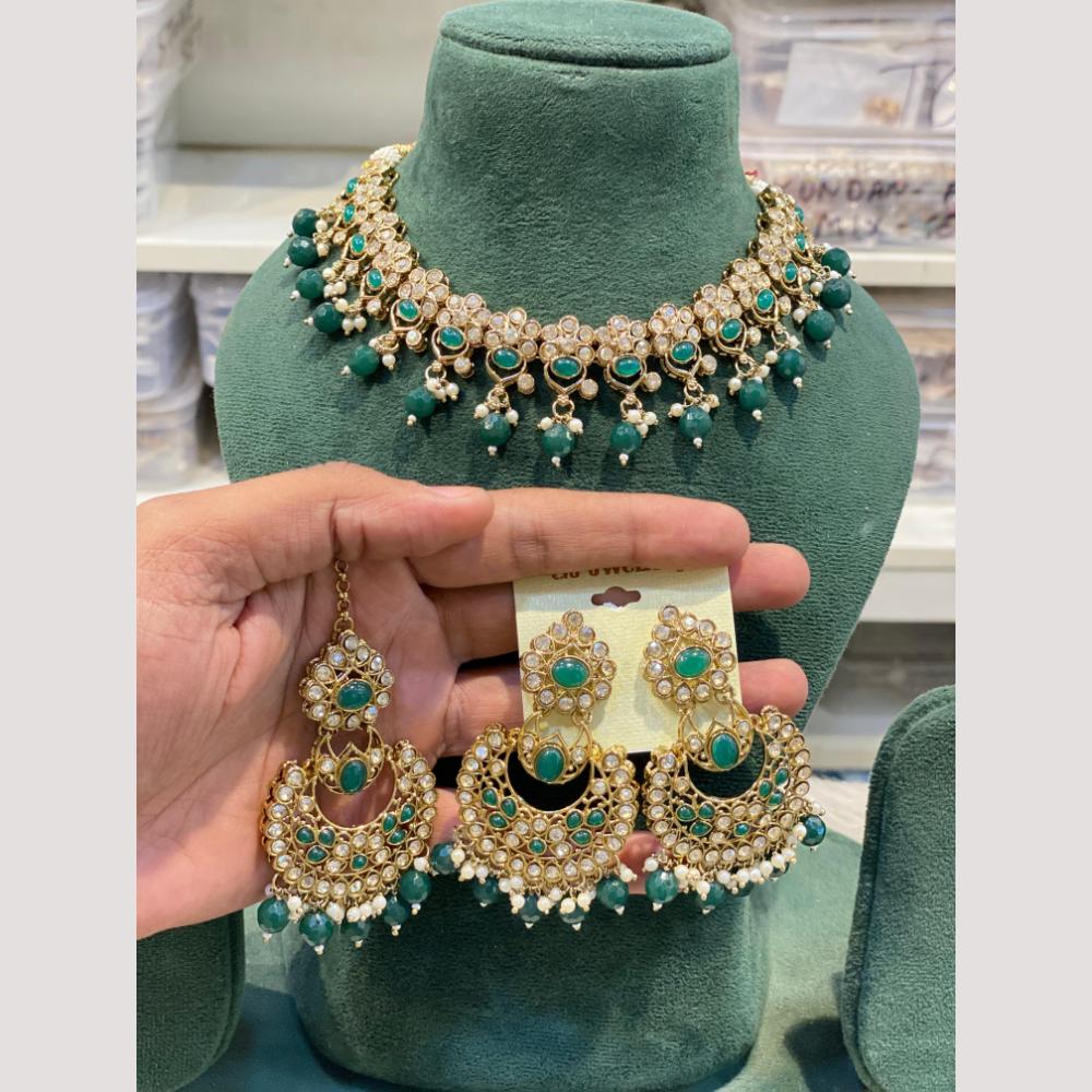 Hira Collection Premium Crystal Stone And Pearl Choker Necklace Set
