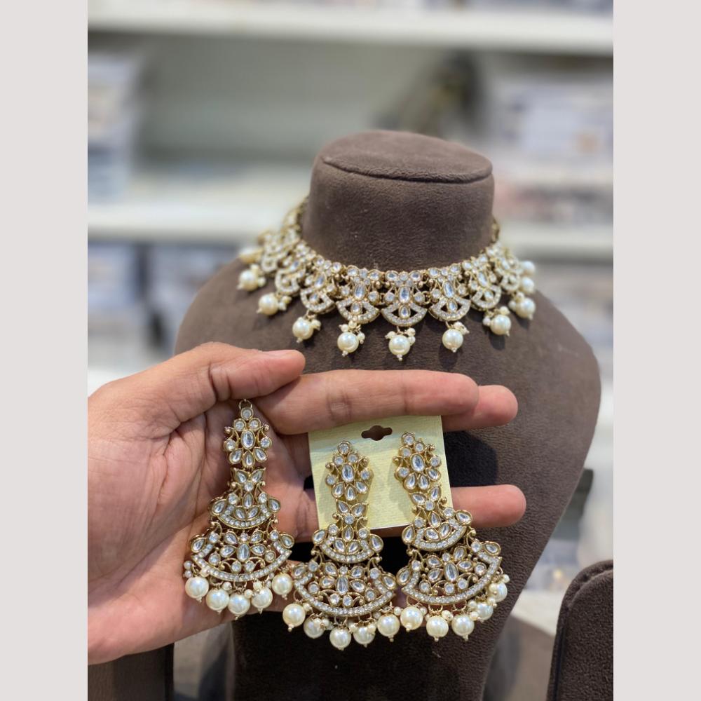 Hira Collection Premium Crystal Stone And Pearl Choker Necklace Set