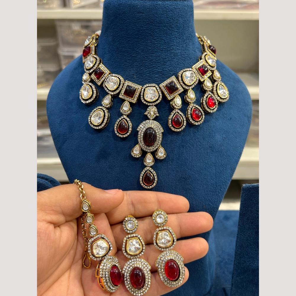 Hira Collection Glamorous Pota Stone And Austrian Stone Necklace Set