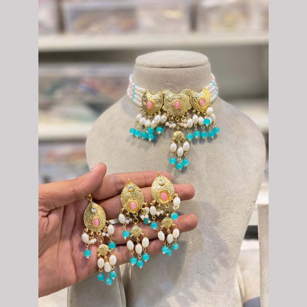 Hira Collections Elegant Pota Stone And Beads Fashion Choker Necklace Set