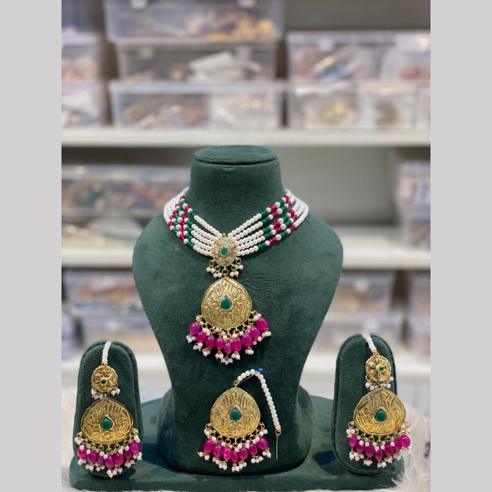 Hira Collections Elegant Pota Stone And Beads Fashion Choker Necklace Set