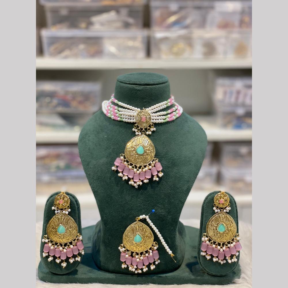 Hira Collections Elegant Pota Stone And Beads Fashion Choker Necklace Set