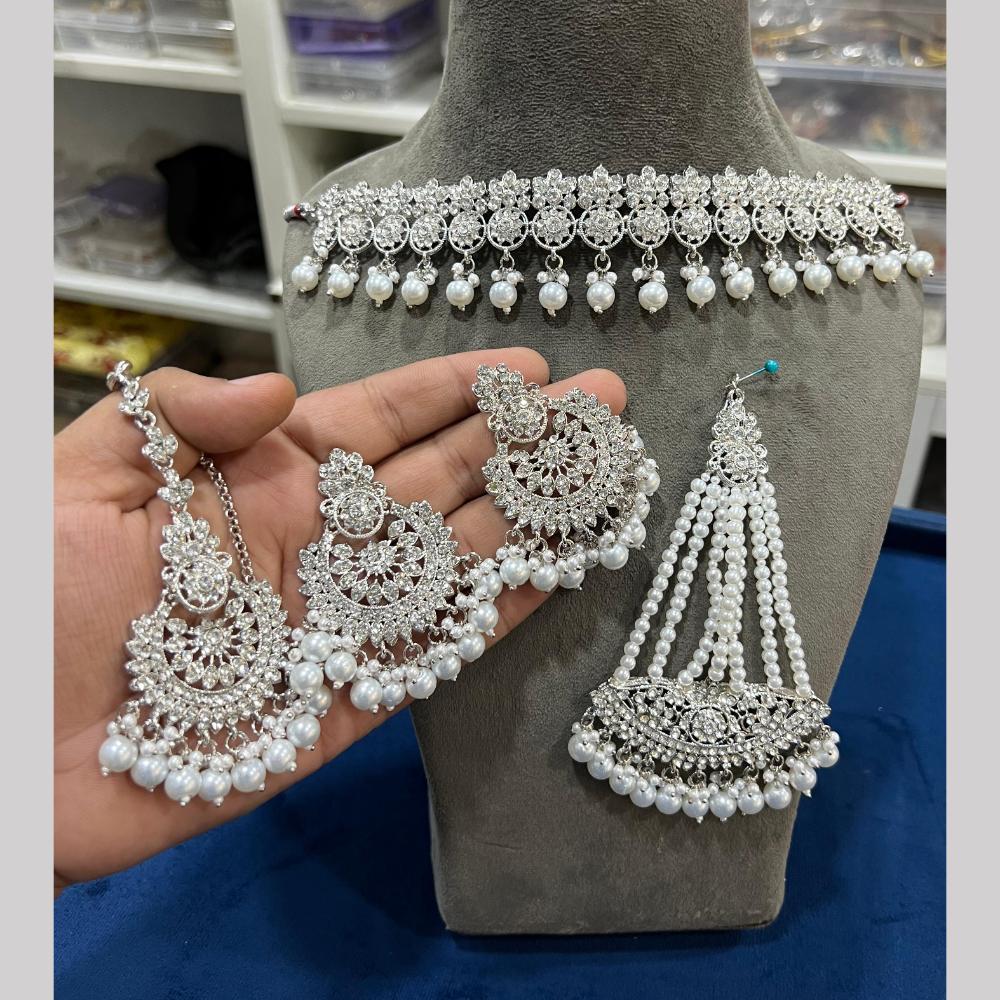 Hira Collections Premium Austrian Stone And Pearl Choker Necklace Set for Women