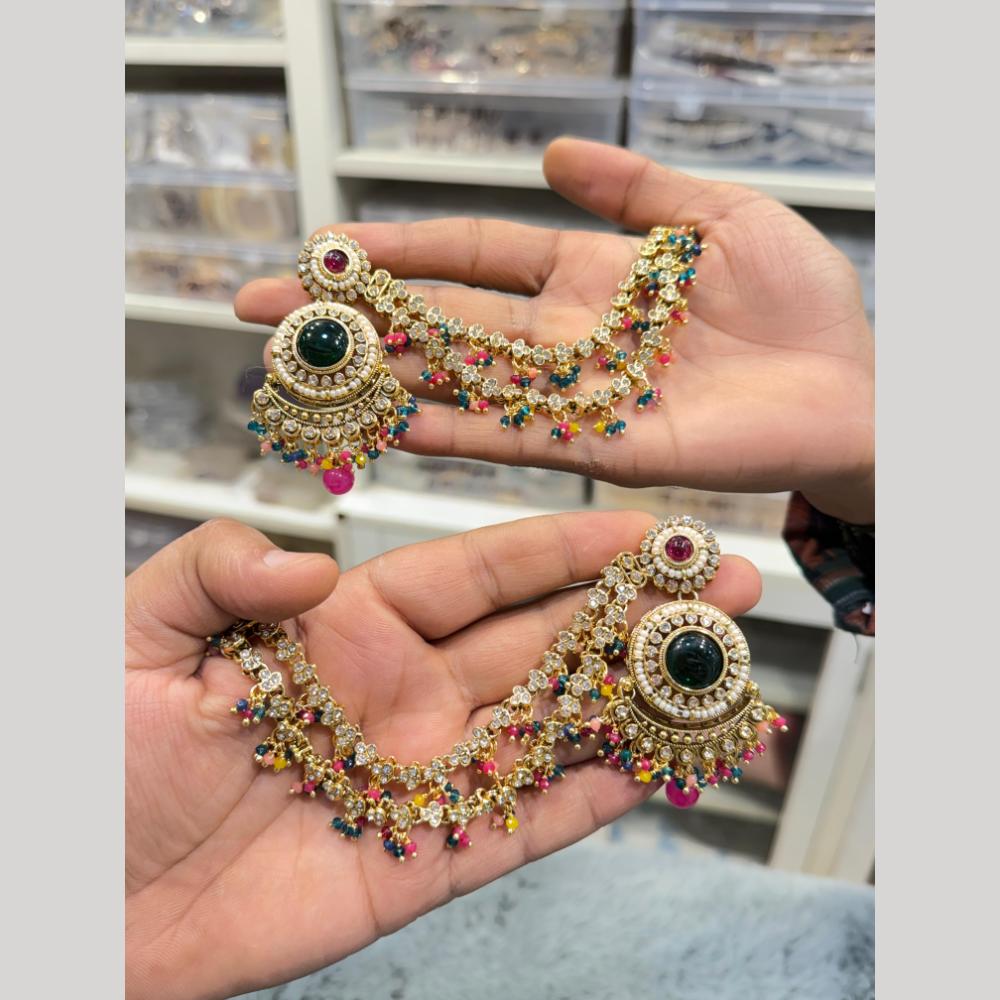 Hira Collections Heritage Kundan Stone And Pearl Kan Chian Dangler Earrings