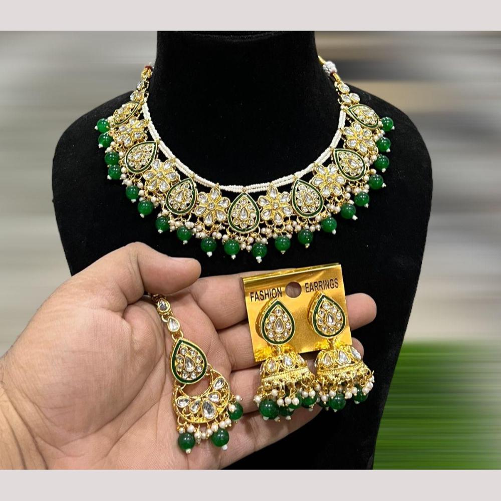 Hira Collections Royal Kundan Stone Beads And Pearl Necklace Set