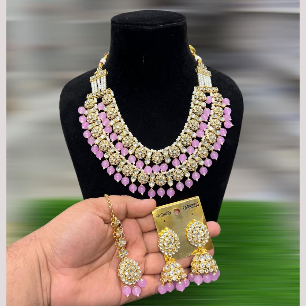 Hira Collections Royal Kundan Stone Beads And Pearl Necklace Set