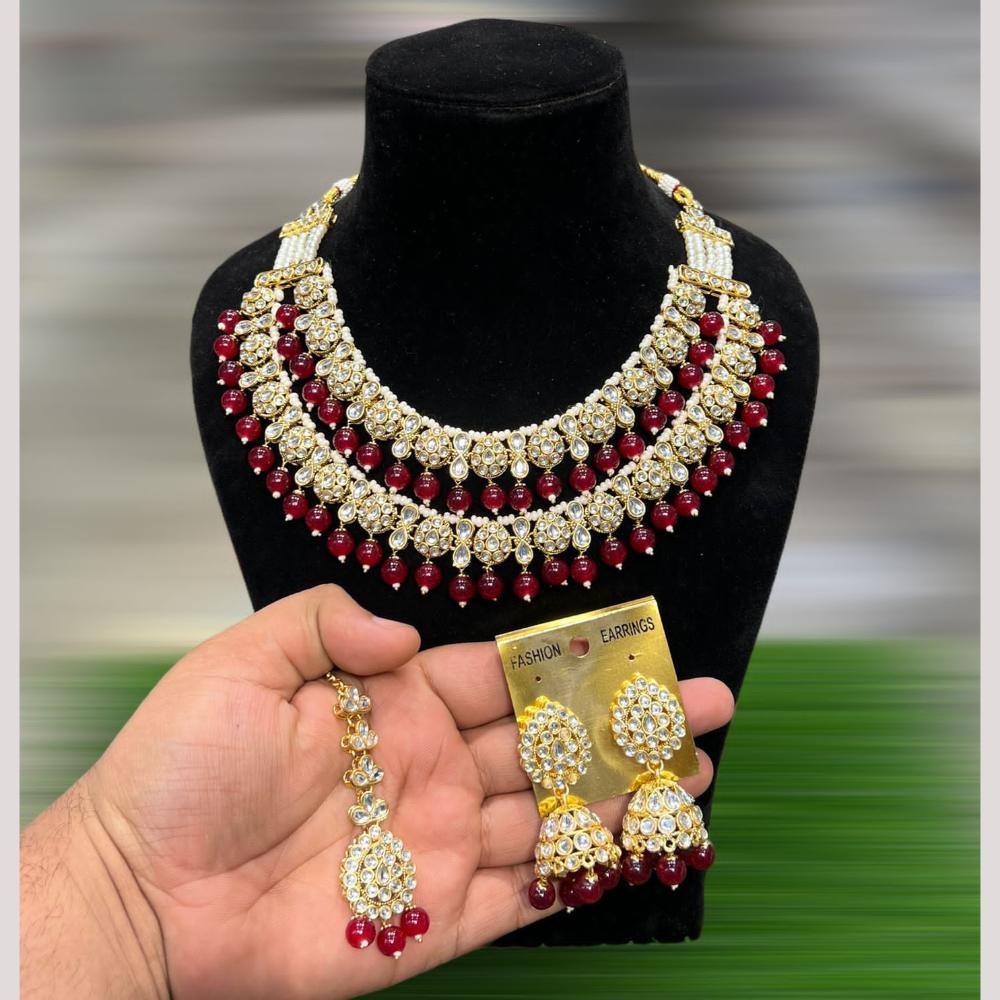 Hira Collections Royal Kundan Stone Beads And Pearl Necklace Set