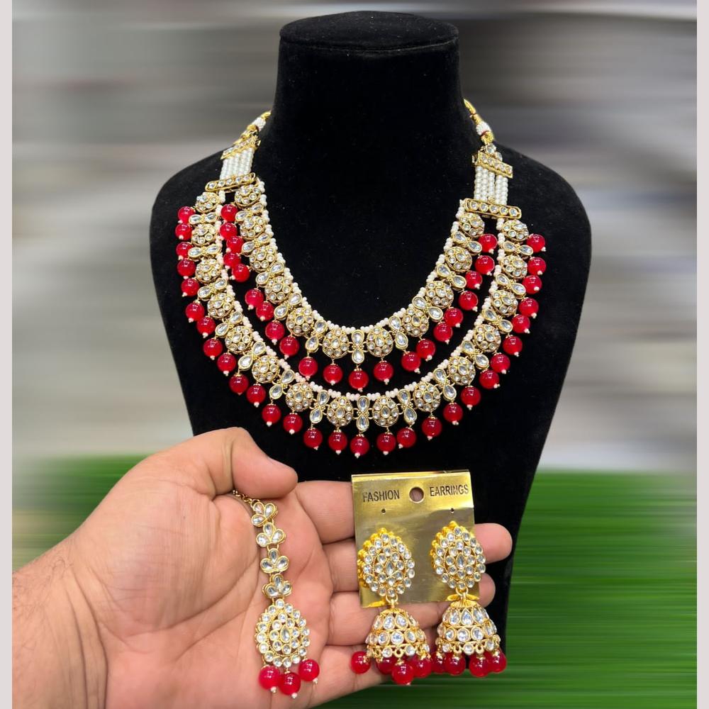 Hira Collections Royal Kundan Stone Beads And Pearl Necklace Set