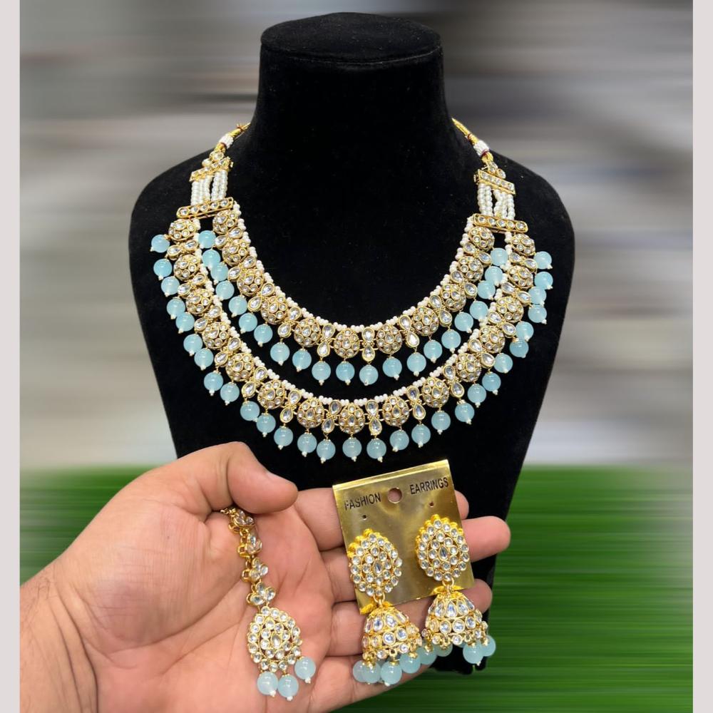 Hira Collections Royal Kundan Stone Beads And Pearl Necklace Set