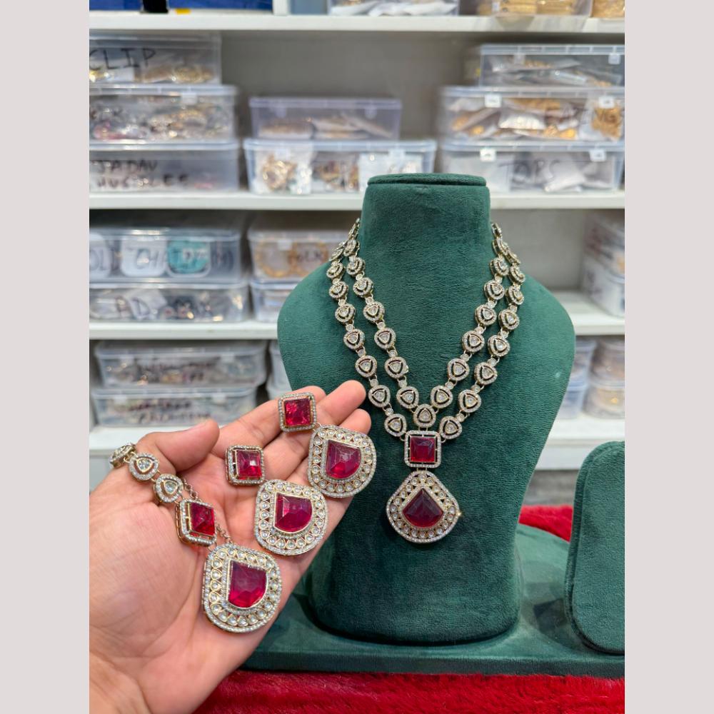 Hira Collections Premium Polki Kundan Stone Necklace Set