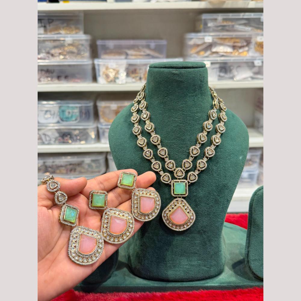 Hira Collections Premium Polki Kundan Stone Necklace Set