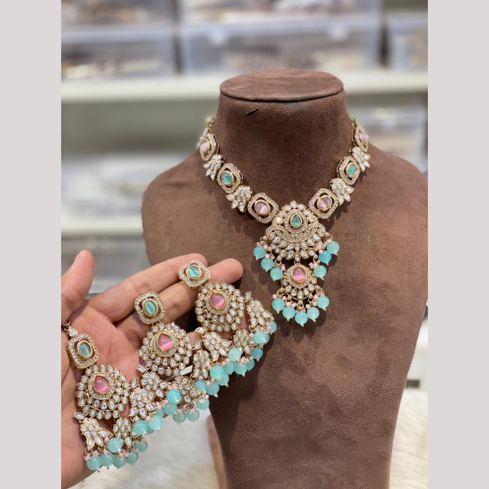 Hira Collections Premium Polki Kundan Stone And Pearl Choker Necklace Set