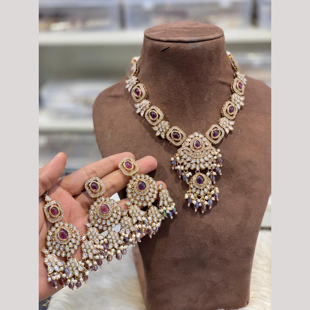 Hira Collections Premium Polki Kundan Stone And Pearl Choker Necklace Set