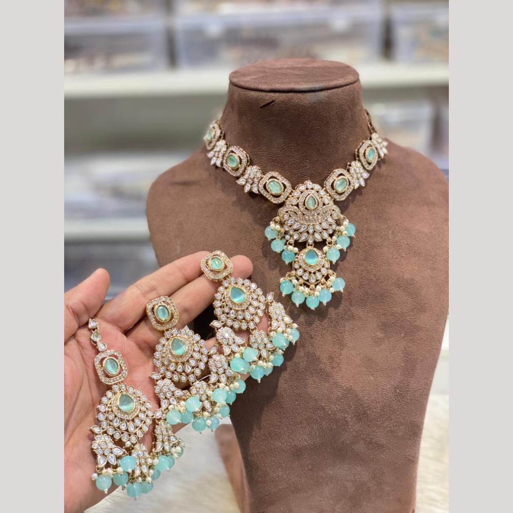 Hira Collections Premium Polki Kundan Stone And Pearl Choker Necklace Set