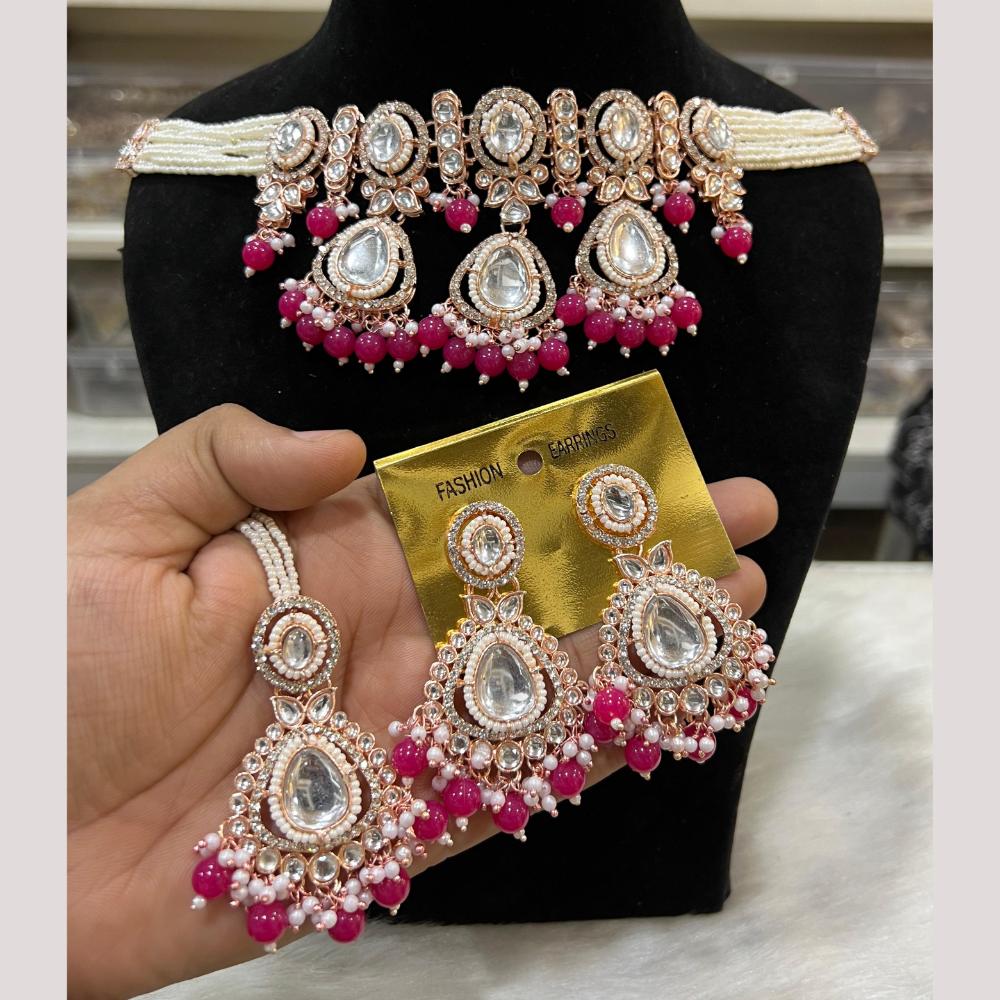 Hira Collections Premium Kundan Stone And Pearl Choker Necklace Set
