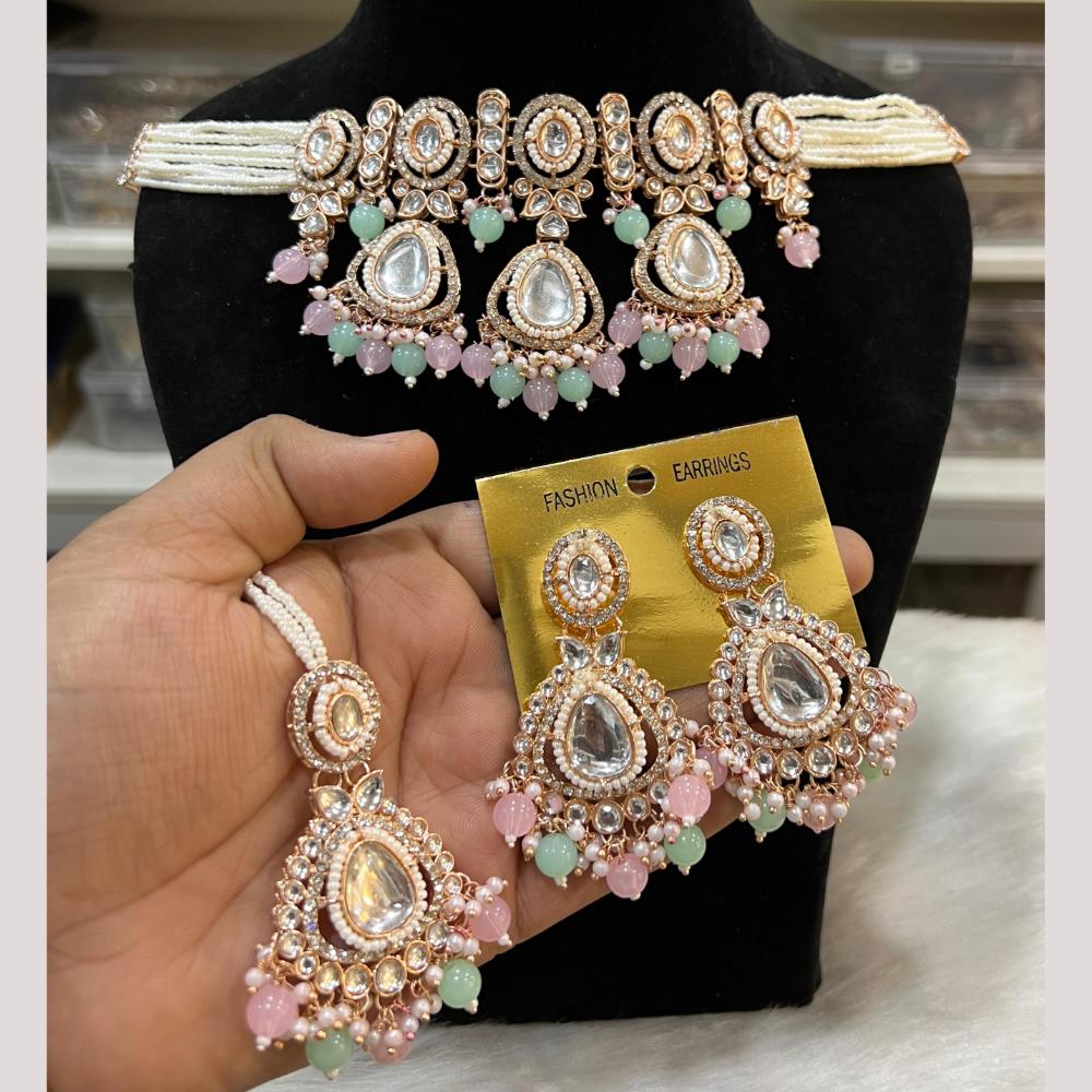 Hira Collections Premium Kundan Stone And Pearl Choker Necklace Set