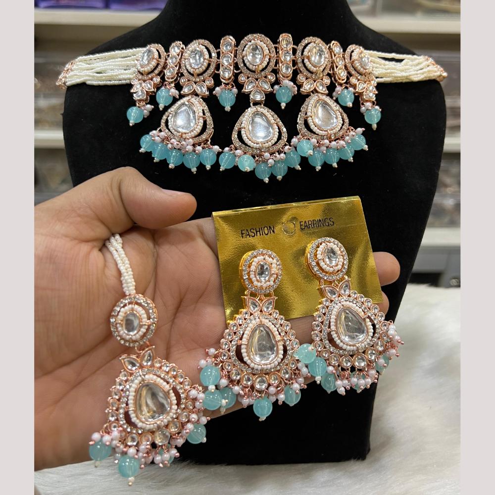 Hira Collections Premium Kundan Stone And Pearl Choker Necklace Set