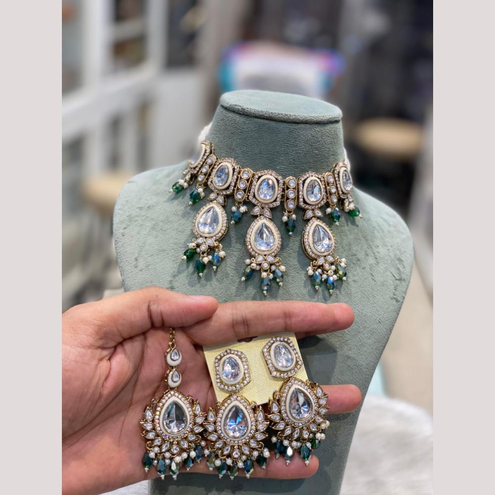 Hira Collections Premium Kundan Stone And Pearl Choker Necklace Set