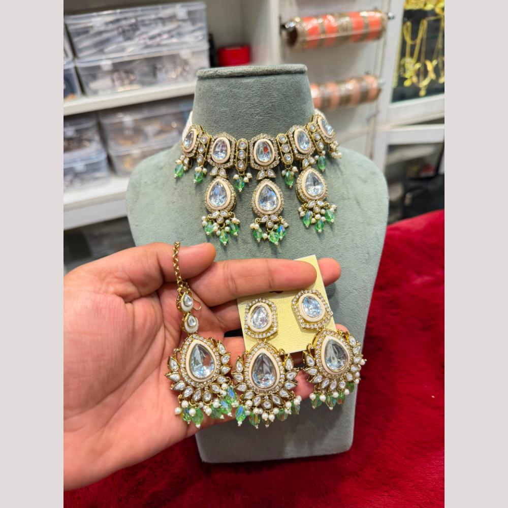 Hira Collections Premium Kundan Stone And Pearl Choker Necklace Set