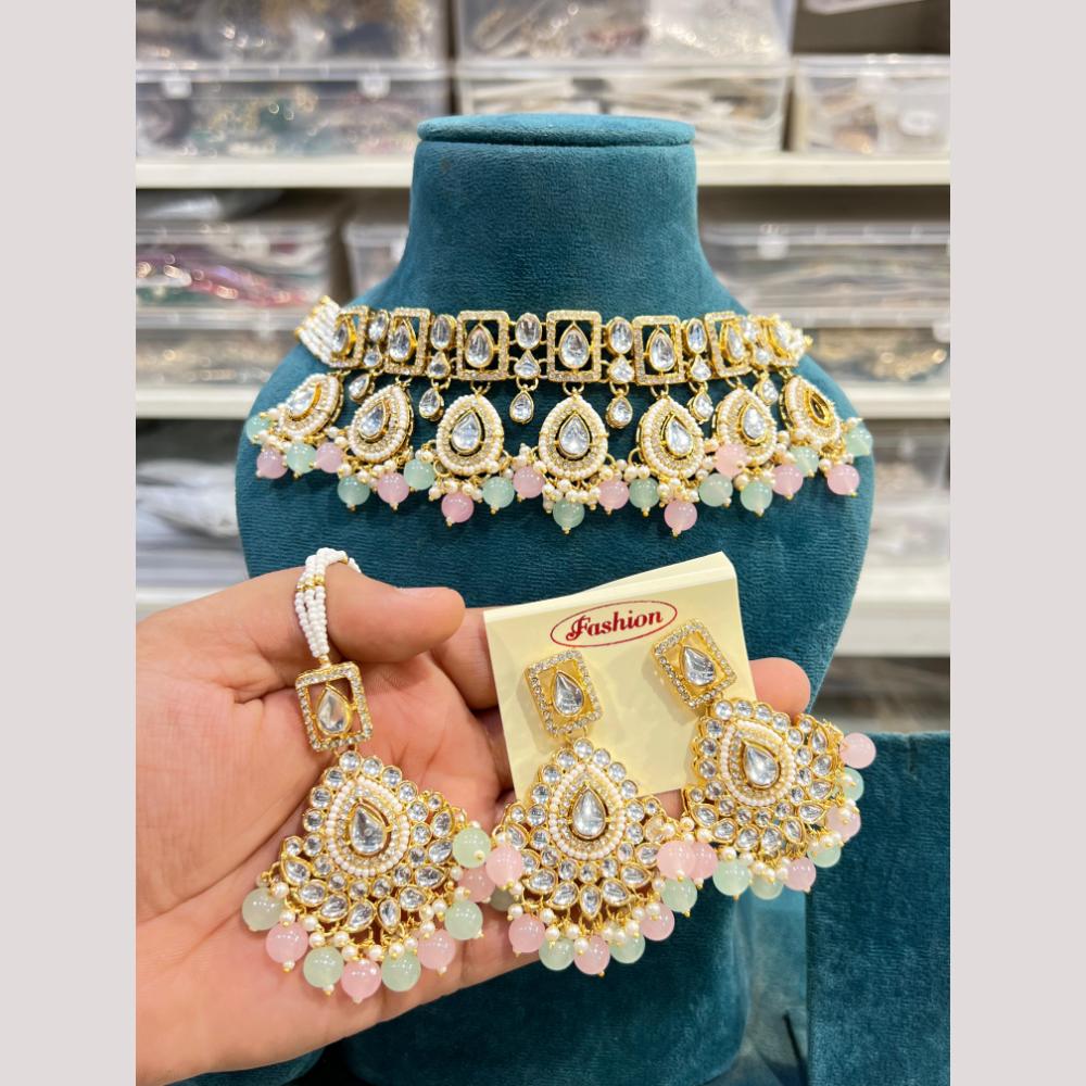 Hira Collections Premium Kundan Stone And Pearl Choker Necklace Set