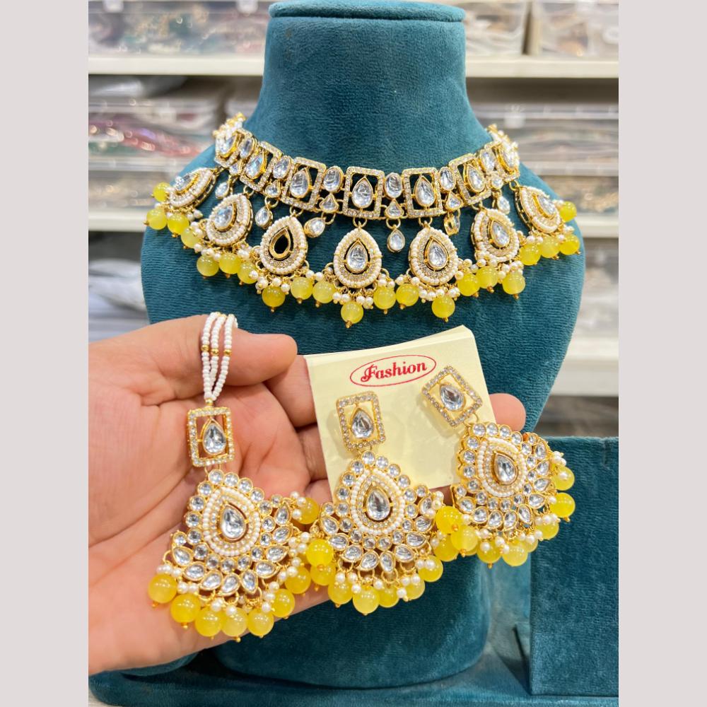 Hira Collections Premium Kundan Stone And Pearl Choker Necklace Set
