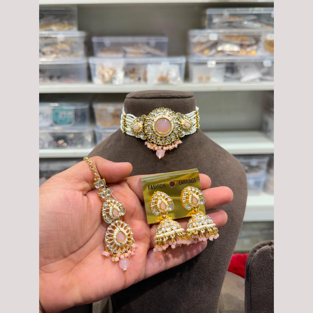 Hira Collections Premium Kundan Stone And Pearl Choker Necklace Set