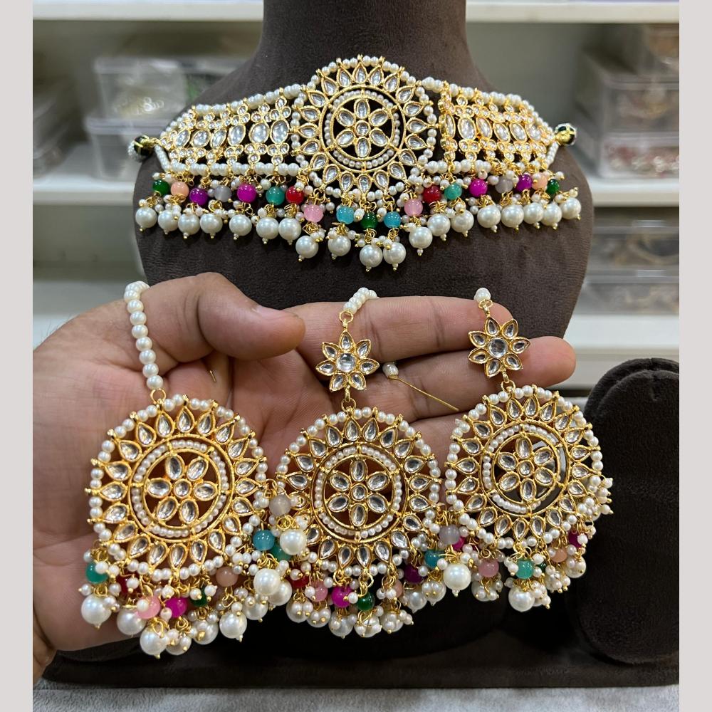 Hira Collections Premium Kundan Stone And Pearl Choker Necklace Set