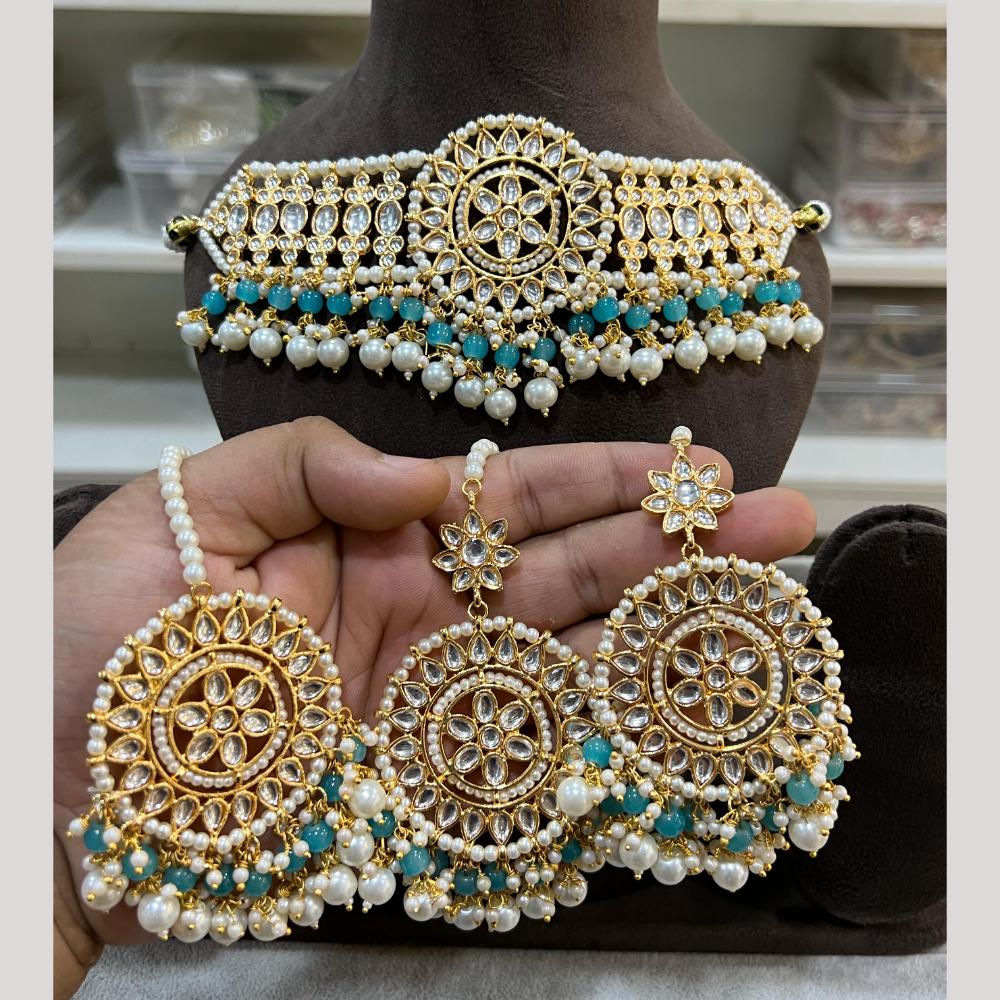 Hira Collections Premium Kundan Stone And Pearl Choker Necklace Set