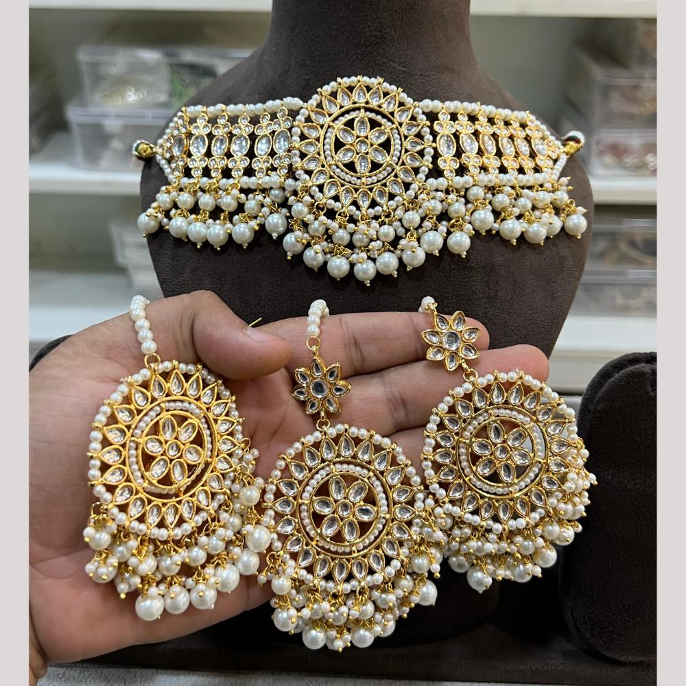 Hira Collections Premium Kundan Stone And Pearl Choker Necklace Set