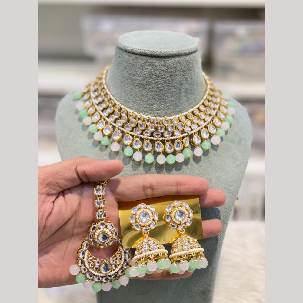 Hira Collections Premium Kundan Stone And Pearl Choker Necklace Set