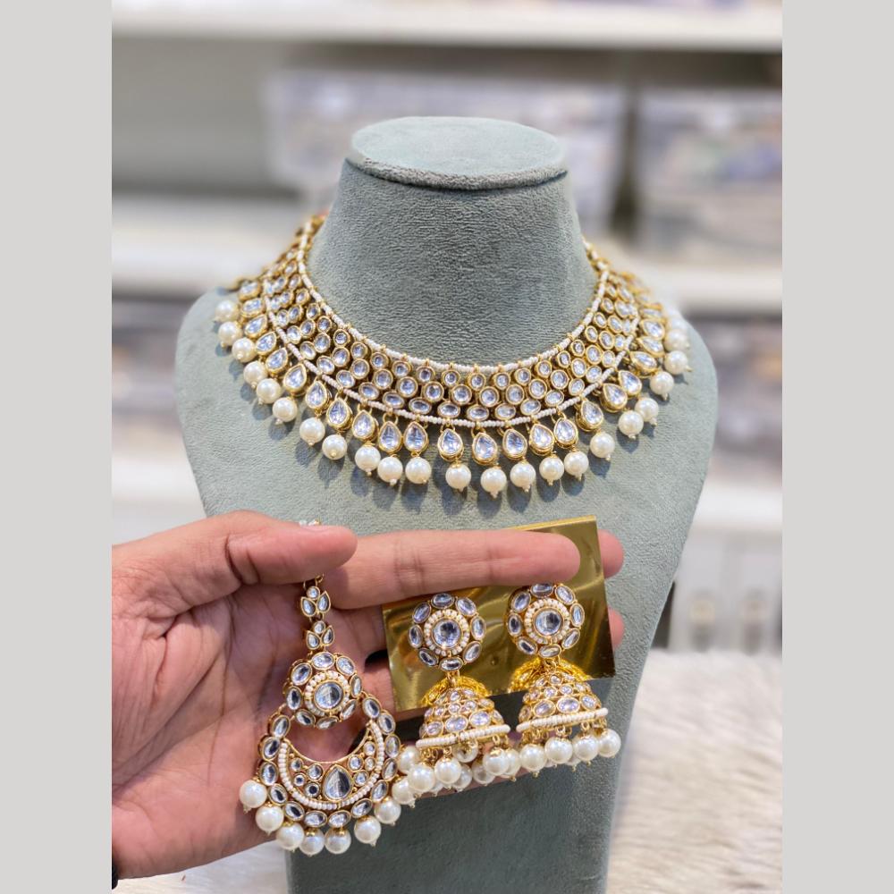 Hira Collections Premium Kundan Stone And Pearl Choker Necklace Set