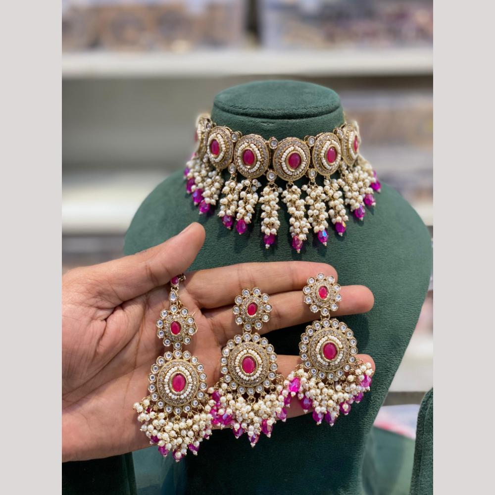 Hira Collections Elegant Pota Stone And Beads Fashion Choker Necklace Set