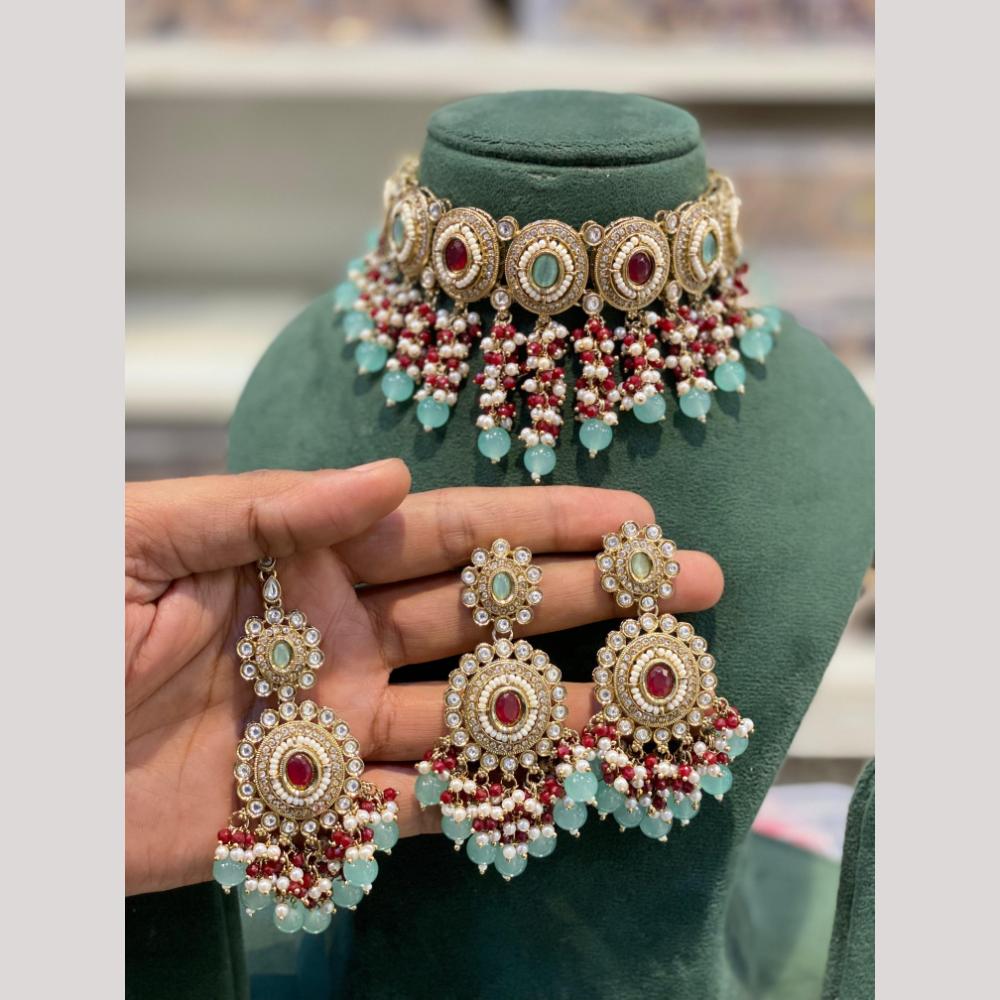 Hira Collections Elegant Pota Stone And Beads Fashion Choker Necklace Set